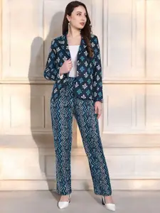 The BANJARA TRAIL Floral Printed Notched Lapel Collar Cotton Single Breasted Blazer