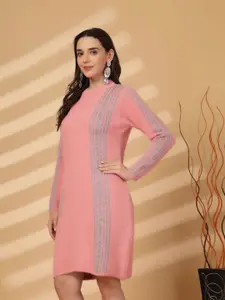 all about you Striped Mock Neck Woollen Jumper Dress