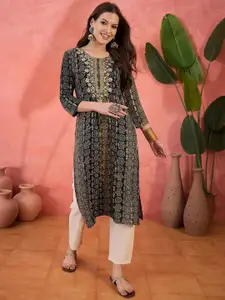 Sangria Bandhani Printed Thread Work Straight Kurta