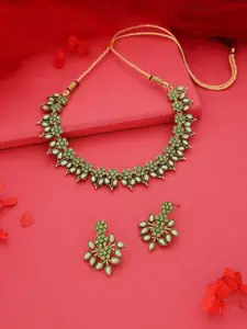 Anouk Gold-Plated Artificial Stones And Beads Studded Necklace With Earrings