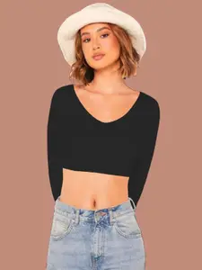 Dream Beauty Fashion Women Solid Purple V-Neck Crop Top