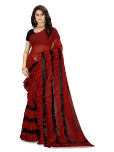AMK FASHION Ruffled Border Georgette Saree With Unstitched Blouse Piece