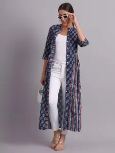 SUBAGI FASHION Floral Printed Gathers Longline Cotton Shrug