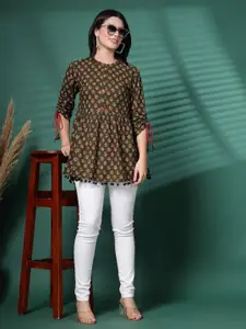 Sangria Printed Cotton Peplum Top