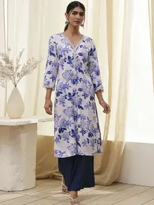 Biba Floral Printed V-Neck Straight Kurta