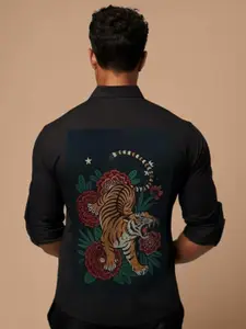 HE SPOKE Printed Satin Stretch Casual Shirt