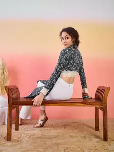 Sangria Floral Printed Shirt Collar Pure Cotton Straight Kurta