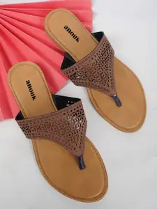 Anouk Women Woven Design T-Strap Flats