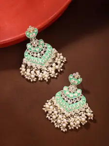 Yellow Chimes Gold-Plated Artificial Stones And Beads Crescent Shaped Chandbalis Earrings