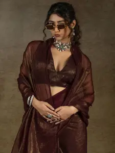 Saree mall Ethnic Motifs Zari Pure Chiffon Ready to Wear Sarees