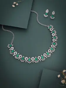 Anouk Silver-Plated American Diamond Studded Necklace And Earrings