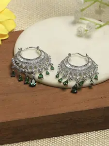 Biba Silver-Plated Artificial Stones Studded & Beaded Contemporary Shaped Hoop Earrings