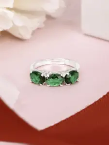 March by FableStreet Rhodium-Plated Cubic Zirconia Studded Adjustable Finger Ring