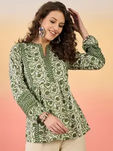 Sangria Women Abstract Printed Cotton A-Line Regular Top