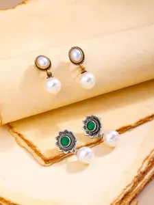 Yellow Chimes Set of 2 Gold-Plated Contemporary Studs Earrings