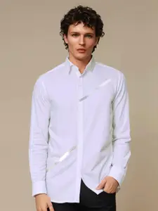 HE SPOKE Foil Printed Satin Stretch Party Shirt