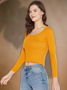 all about you Women Ribbed Round Neck Fitted Crop Top