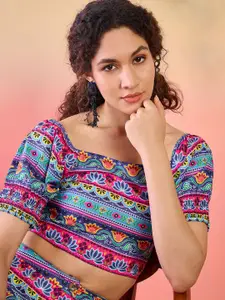Sangria Floral Printed Crop Top With Flared Palazzos