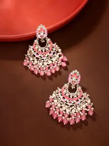 Yellow Chimes Gold-Plated Artificial Stones And Beads Crescent Shaped Chandbalis Earrings