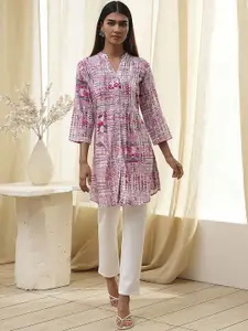 Biba Abstract Printed Mandarin Collar A-Line Kurta