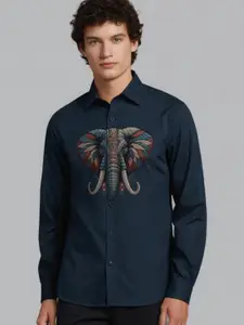 HE SPOKE Printed Cotton Twill Casual Shirt