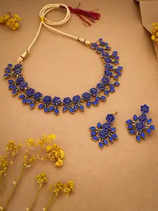Anouk Gold-Plated Artificial Stone Studded Necklace With Earrings