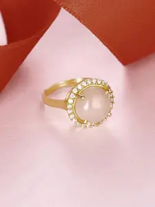 March by FableStreet 18K Sterling Silver Gold-Plated CZ Studded Adjustable Finger Ring