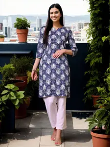 Anouk Rustic Ethnic Motifs Printed Notch Neck Straight Kurta