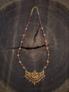 Kushal's Fashion Jewellery Copper Gold-Plated Stone Studded & Beaded Antique Necklace