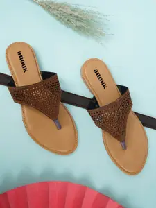 Anouk Women Laser Cuts T-Strap Flats