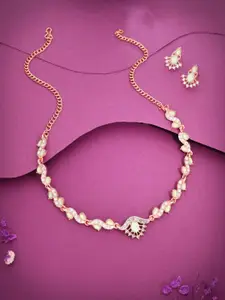 Anouk Gold-Plated Artificial Stone Studded Necklace With Earrings