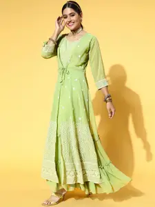 Sangria Sequins Embroidered A-Line Party Wear Ethnic Dress