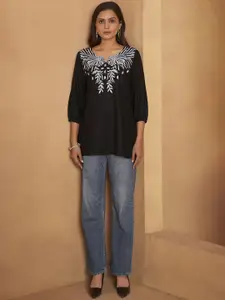 Anouk Ethnic Motifs Embroidered Notch Neck Short Kurti