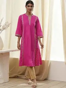 Biba Ethnic Motifs Woven Mandarin Collar Pure Cotton A-line Kurta