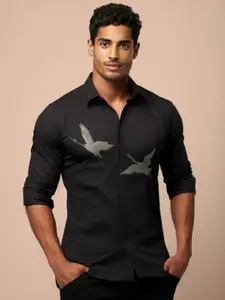 HE SPOKE Printed Satin Stretch Casual Shirt