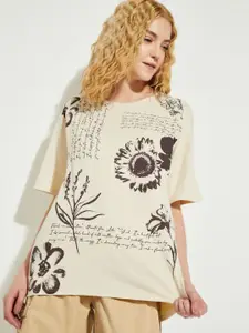 max Women Floral Printed Round Neck Cotton Relaxed Fit T-shirt