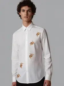 HE SPOKE Printed Cotton Twill Casual Shirt