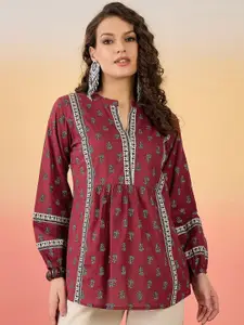 Sangria Ethnic Motif Printed Cotton Empire Top