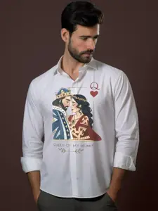 HE SPOKE Printed Satin Stretch Party Shirt