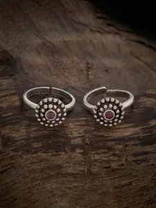 Kushal's Fashion Jewellery Silver-Plated Stone Studded Oxidised Toe Rings