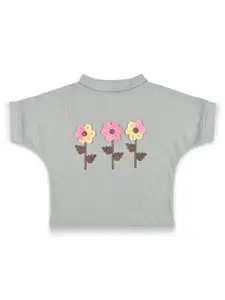 Wish Karo Girls Floral Printed High Neck Regular Fit Cotton T-shirt