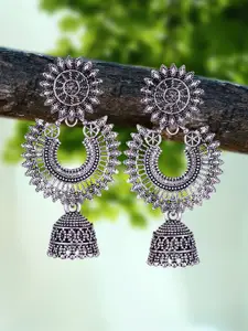 DIVASTRI Set of 5 Silver-Plated Oxidized Dome Shaped Jhumkas