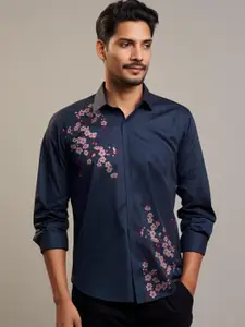 HE SPOKE Printed Satin Stretch Casual Shirt