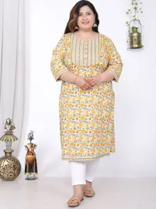 Swasti Plus Size Floral Printed Cotton Straight Kurta