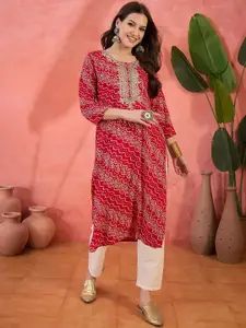 Sangria Bandhani Printed Thread Work Straight Kurta