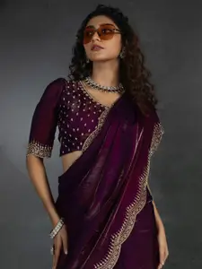 Saree mall Embellished Beads and Stones Satin Saree