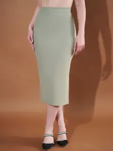 Purple Feather Ribbed Stretchable Side Slit Midi Skirt