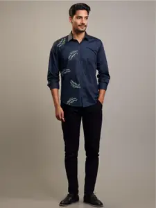 HE SPOKE Printed Satin Stretch Casual Shirt