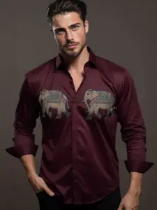HE SPOKE Printed Satin Stretch Party Shirt