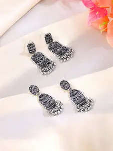 Yellow Chimes Set of 2 Silver-Plated Contemporary Oxidised Studs Earrings